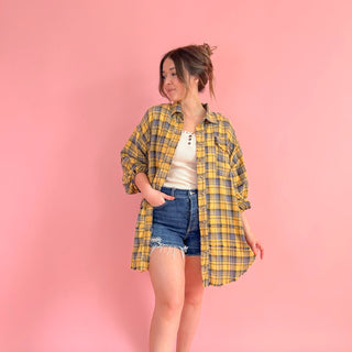 The Rowen Plaid Top - Mustard