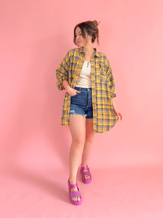 The Rowen Plaid Top - Mustard