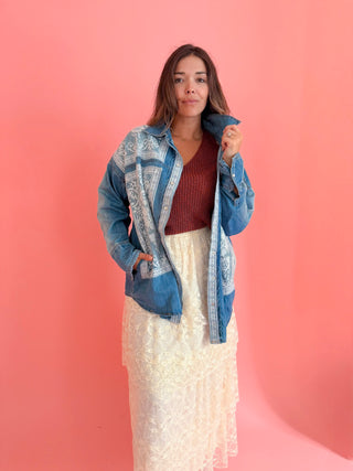 Indie Cross-Stitched Denim Shirt