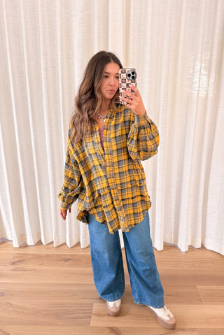 The Rowen Plaid Top - Mustard