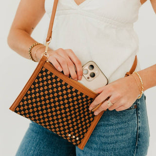 Jen Woven Crossbody and Clutch Bag - Checkered Coffee