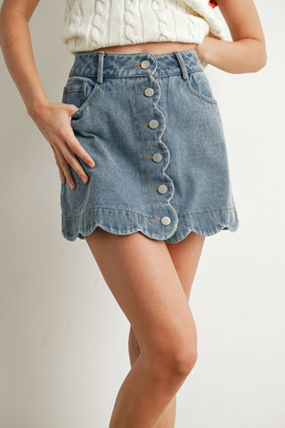 Scalloped Denim Mini Skirt