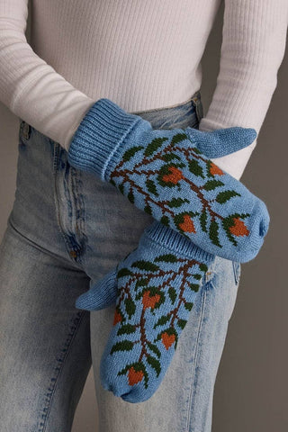 Franklin Blue Floral Pattern Knit Mittens