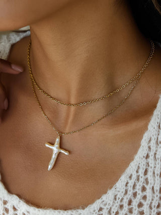 Aura Freshwater Pearl Cross Necklace