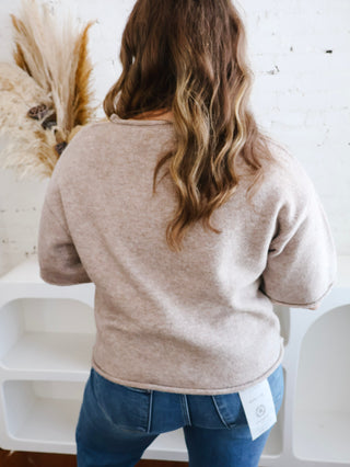 Hayes Quarter Sleeve Button Up Sweater - Light Mocha