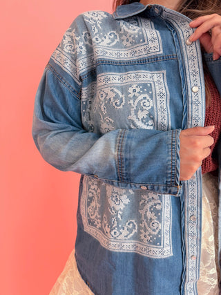 Indie Cross-Stitched Denim Shirt