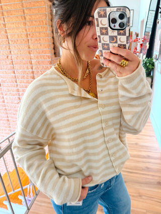 The Perfect Piper Cardigan - Tan and Cream Striped