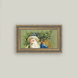 Santa Dressed In Blue Framed Wall Art