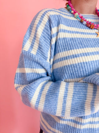 Blue Striped Knit Sweater