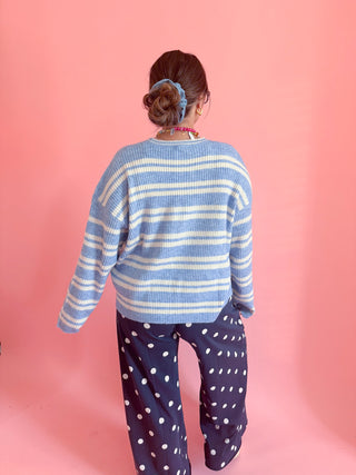 Blue Striped Knit Sweater