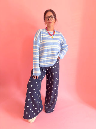 Blue Striped Knit Sweater