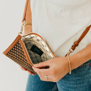 Jen Woven Crossbody and Clutch Bag - Checkered Coffee