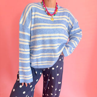 Blue Striped Knit Sweater