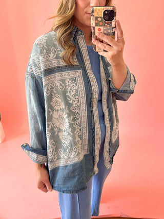 Indie Cross-Stitched Denim Shirt