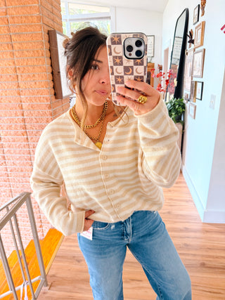 The Perfect Piper Cardigan - Tan and Cream Striped