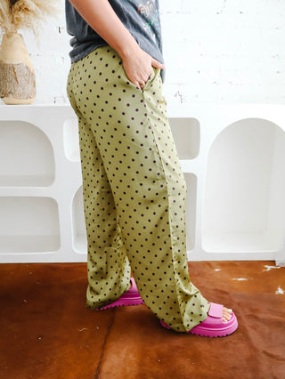 Green Polka Dot Satin Pants