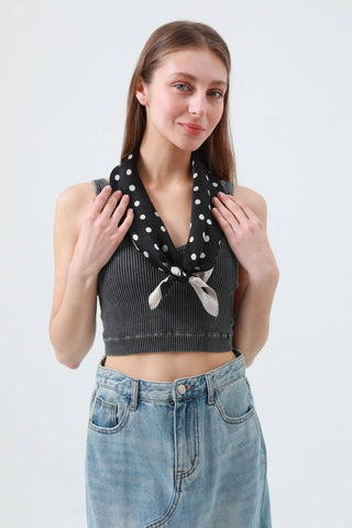 Black + White Polka Dot Bandana Scarf