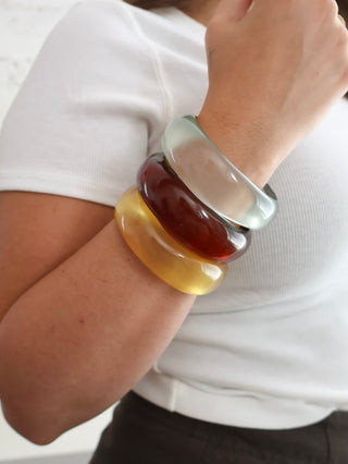 Esther Resin Bangle Set Of 3: Citron, Sage, + Brown