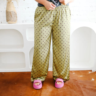 Green Polka Dot Satin Pants