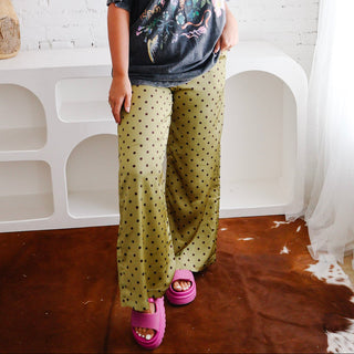 Green Polka Dot Satin Pants