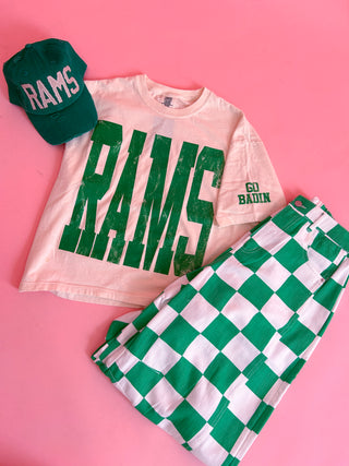 Green Checkered Printed Barrel Pants