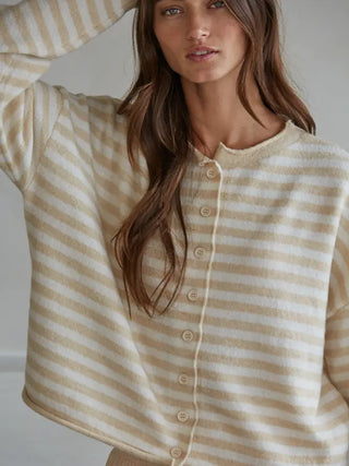 The Perfect Piper Cardigan - Tan And Cream Striped