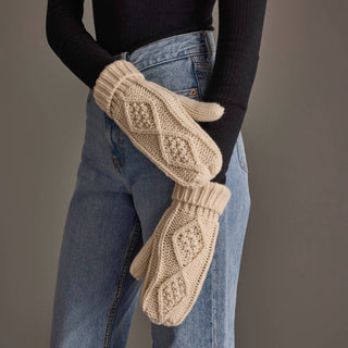 Chicago Beige Cable Knit Mittens