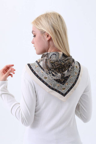 Cream Paisley Silk Square Scarf