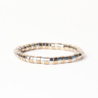 Brass + Silver Round Bead Stretch Bracelet