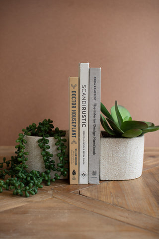 Concrete Bookend Planter Set