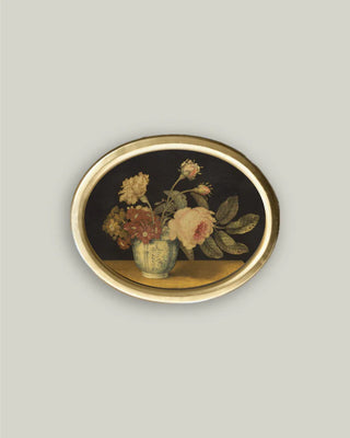 Flowers in a Delft Jar Oval Framed Wall Art