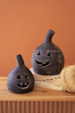 Set of 2 Black Clay Jack-O-Lanterns *online exclusive*