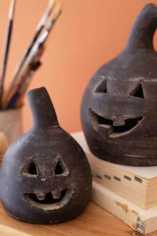 Set of 2 Black Clay Jack-O-Lanterns *online exclusive*