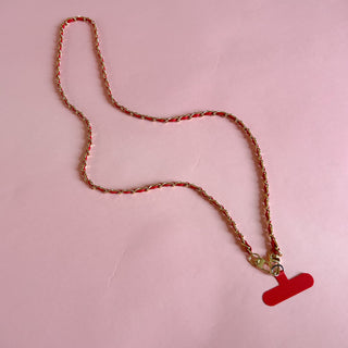 Red Leather + Chain Phone Crossbody Strap