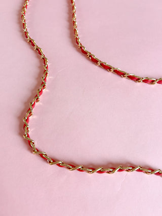Red Leather + Chain Phone Crossbody Strap