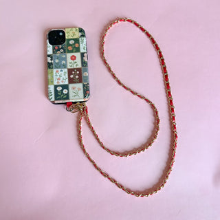 Red Leather + Chain Phone Crossbody Strap