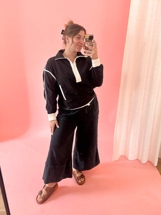 Sporty Contrast Pullover - Black