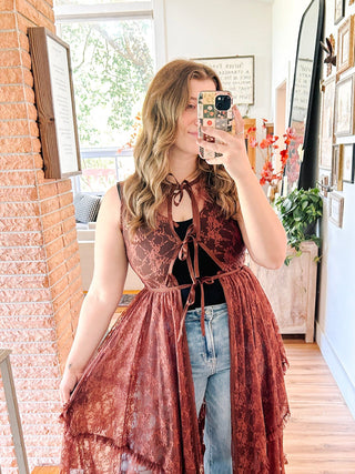 Mira Brown Lace Duster