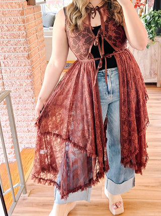 Mira Brown Lace Duster