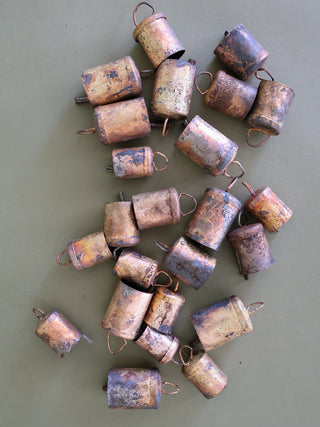 Distressed Metal Bells in Muslin Bag