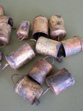 Distressed Metal Bells in Muslin Bag