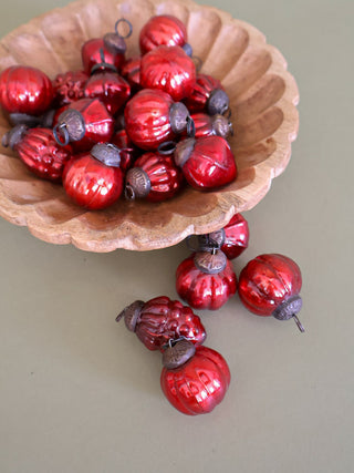 Red Mercury Glass Ornaments in Muslin Bag