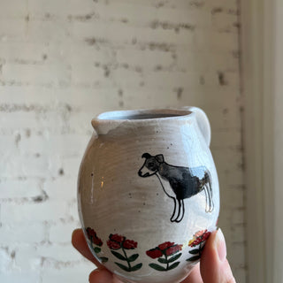 IMPERFECT FINAL SALE Folk Hand Painted Dog Mini Pitcher