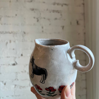 IMPERFECT FINAL SALE Folk Hand Painted Dog Mini Pitcher