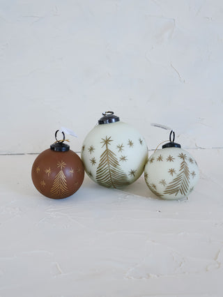 Etched Trees and Stars Ornament - Brown