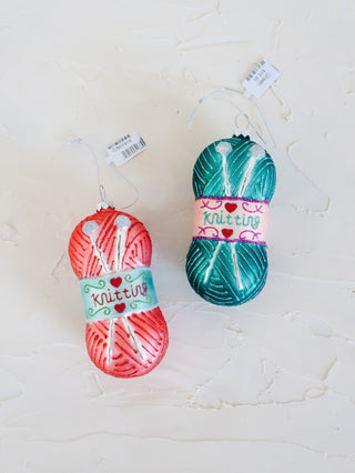 Glass Yarn & Needles Ornament