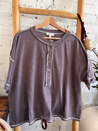 Cream Contrast Henley Tee