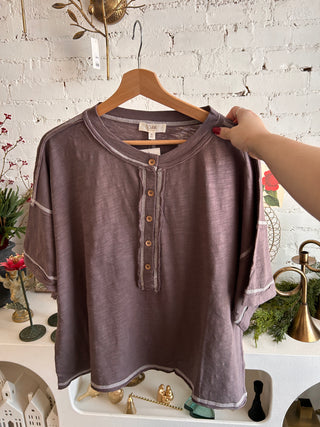 Cream Contrast Henley Tee