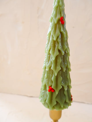 Holly Tree Taper Candle Single