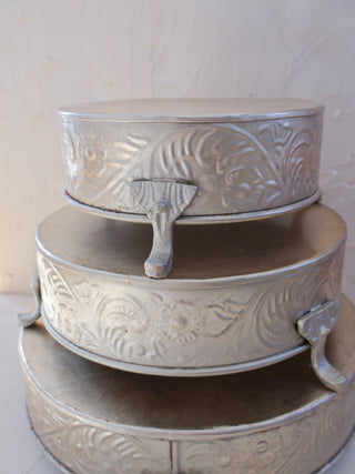 Embossed Metal Footed Pedestal